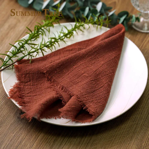 12pcs Retro Napkins 42x42cm Rustic Table Decoration Cotton Gauze Hanky Tea Towel Dining Place Mats Wedding Party Supply - Wiktra