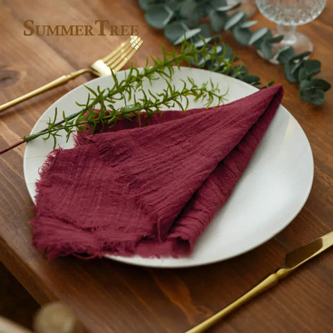 12pcs Retro Napkins 42x42cm Rustic Table Decoration Cotton Gauze Hanky Tea Towel Dining Place Mats Wedding Party Supply - Wiktra