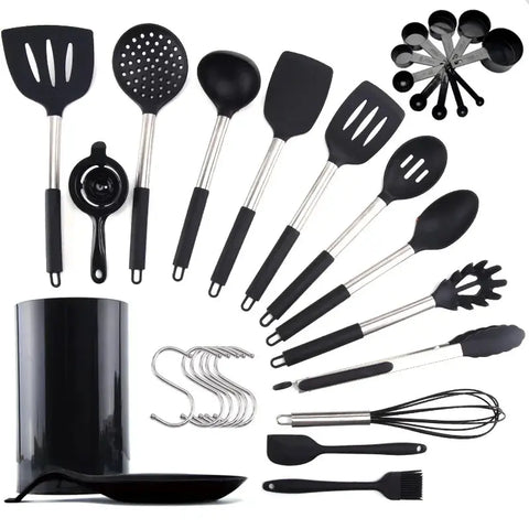 13Pcs Silicone Cooking Utensils Set Wooden Handle Kitchen Cooking Tool Non-stick Cookware Spatula Shovel Egg Kitchenware Beaters