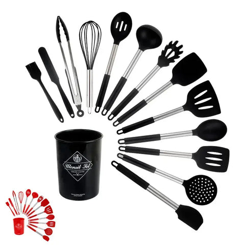 14pcs Set Kitchen Silicone Cooking Utensils Set Non-Stick Spatula Shovel Cooking Tools Set With Storage Box Kitchen Tool Set wiktra