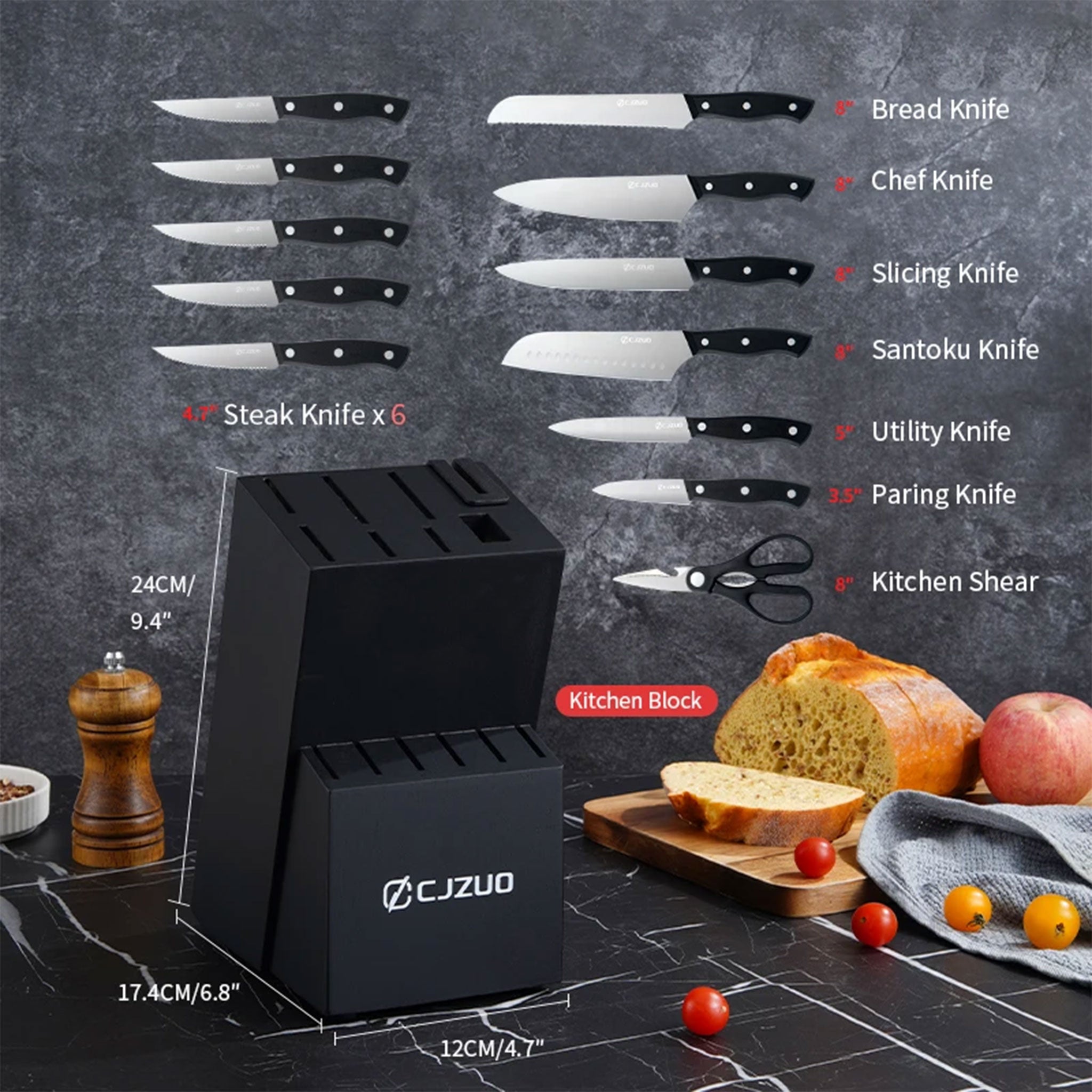 "15-Piece Stainless Steel Kitchen Knife Set – Chef & Steak Knives"