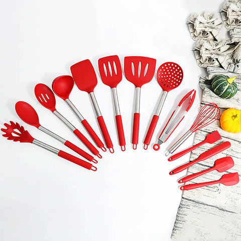 15Pcs Stainless Steel Handle Silicone Cooking Tool Set Large Spatula Shovel Spoon Kitchenware Utensils Non-Stick Kitchen Gadgets wiktra