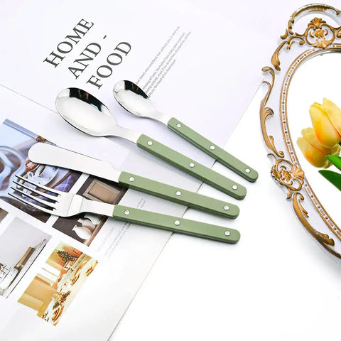 4/16Pcs Acrylic Handle Knife Fork Set Stainless Steels Dinner Cutlery Set Green Silver Western Dinnerware Home Kitchen Flatware wiktra