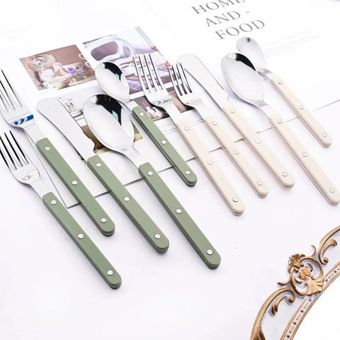 4/16Pcs Acrylic Handle Knife Fork Set Stainless Steels Dinner Cutlery Set Green Silver Western Dinnerware Home Kitchen Flatware wiktra