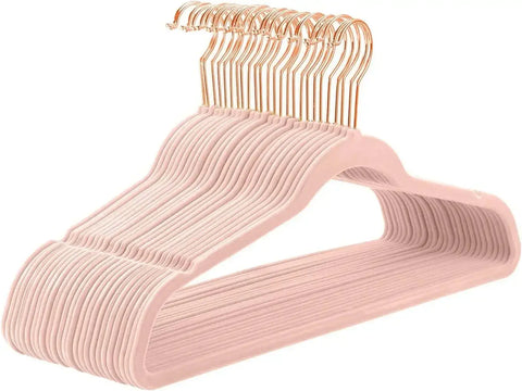 17 In Adult Rose Gold Hook Flocked Clothes Hanger, Plastic Non-slip Velvet Clothes Hanger, Drying Rack Bedroom Storage Rack. wiktra