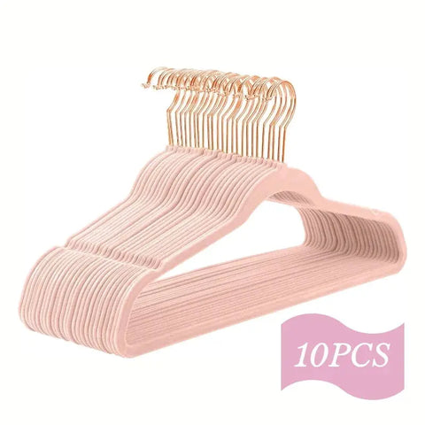 17 In Adult Rose Gold Hook Flocked Clothes Hanger, Plastic Non-slip Velvet Clothes Hanger, Drying Rack Bedroom Storage Rack.