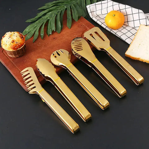 18-Styles Gold BBQ Food Tongs Steak Clip Stainless Steel Hollow Cake Bread Grill Clamp Cooking Utensils Kitchen Accessories wiktra