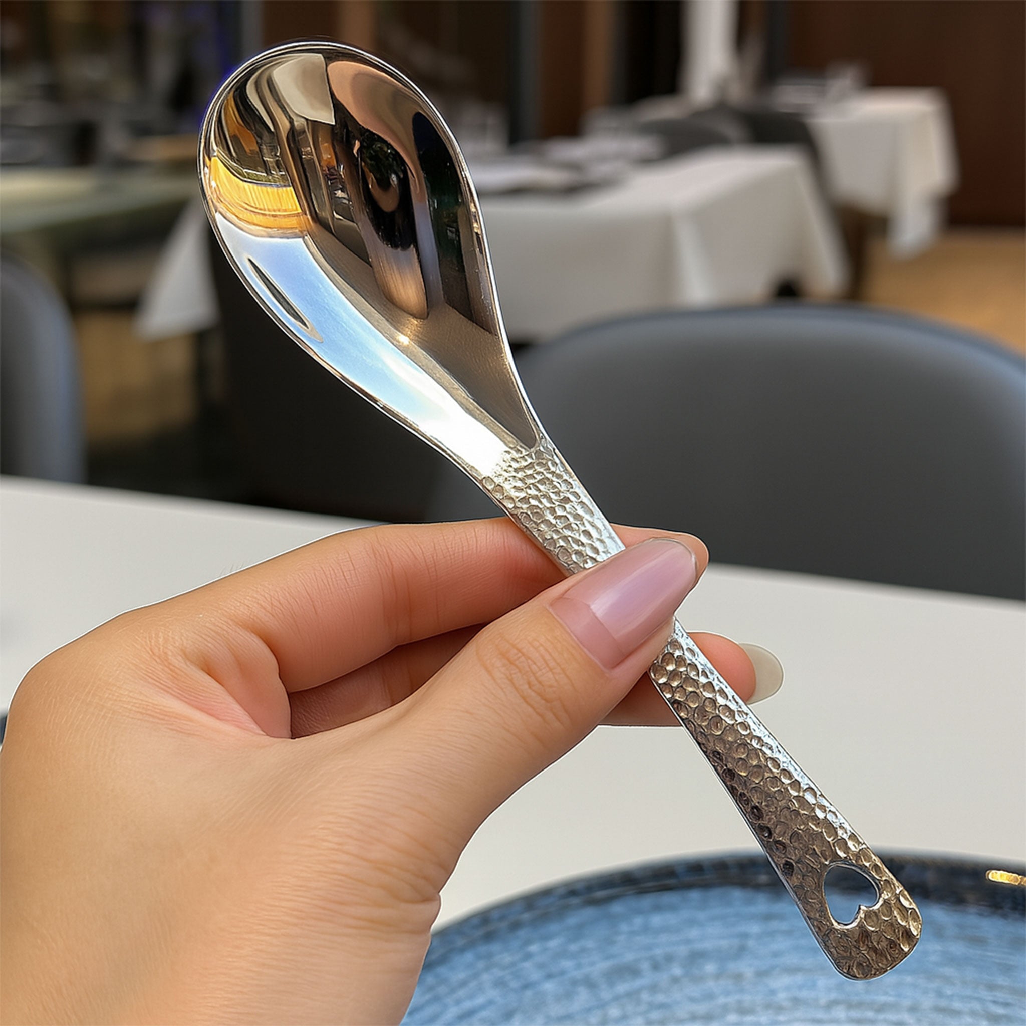 1PC Q-Brand Stainless Steel Hammer Series Soup Spoon