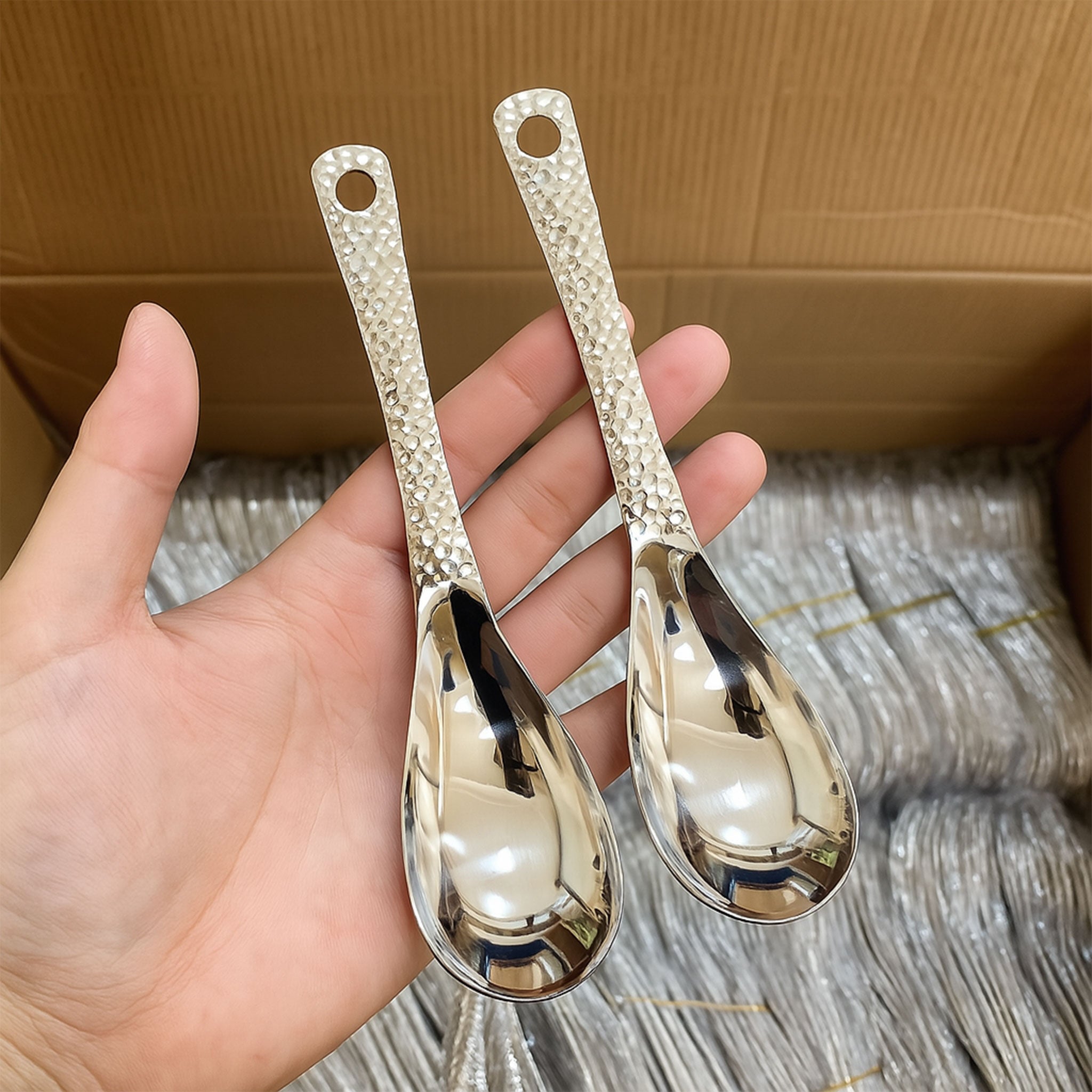 1PC Q-Brand Stainless Steel Hammer Series Soup Spoon