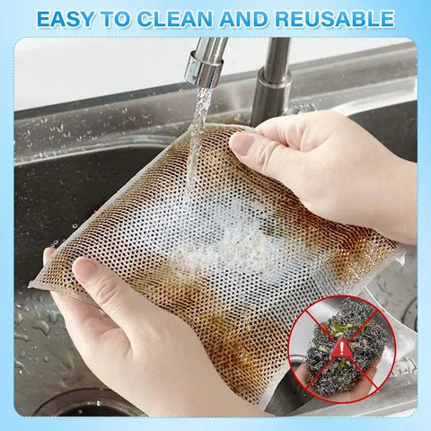 15/1PCS Metal Steel Wire Cleaning Rags Double Layer Non Stick Oil Steel Wire Rag Home Kitchen Pot Dishcloth Pan Washing Towels wiktra