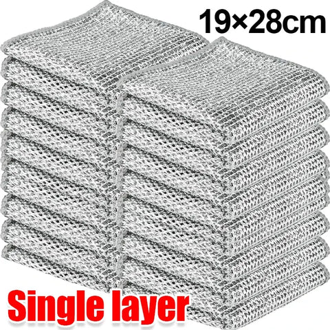 15/1PCS Metal Steel Wire Cleaning Rags Double Layer Non Stick Oil Steel Wire Rag Home Kitchen Pot Dishcloth Pan Washing Towels