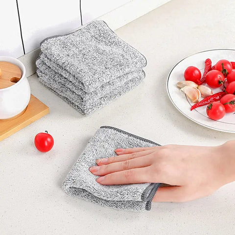 4Pcs/1Pack Kitchen Dish Towels Cloths For Washing Dishes Absorbent Cleaning Cloth Fast Drying Tea Towels with Bamboo Charcoal wiktra