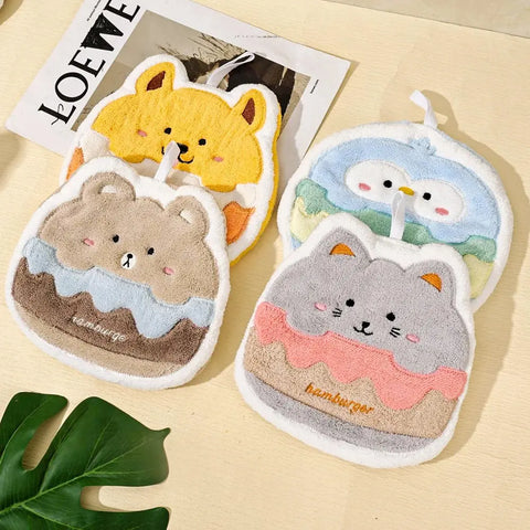 4/1pcs Cartoon Animals Towel Super Absorbent Coral Fleece Hand Towels for Children Kitchen Microfiber Washing Cleaning Cloths wiktra