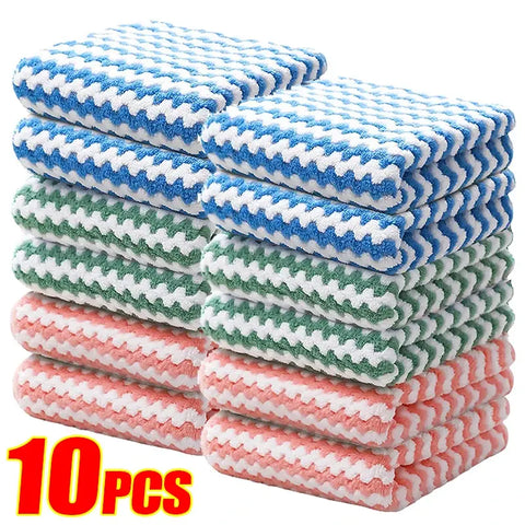 10/5/3/1pcs Coral Fleece Dishcloths Super Absorbent Cleaning Cloth Washing Rag Towels Household Kitchen Wet and Dry Scouring Pad wiktra