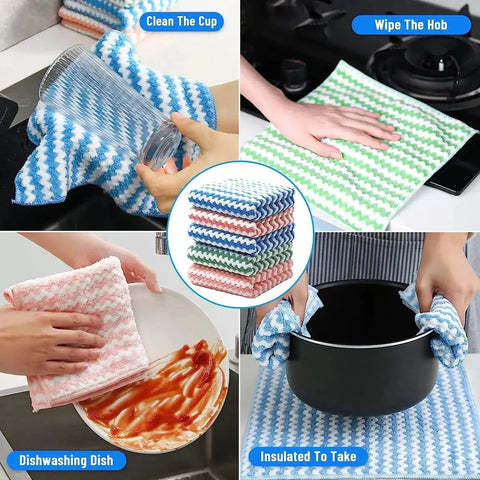 10/1pcs Coral Fleece Dishcloths Super Absorbent Cleaning Cloths Scouring Pads Kitchen Washing Dish Rags Glass Windows Wipe Towel wiktra