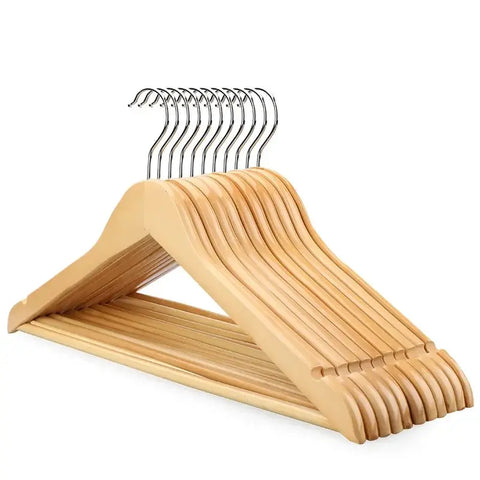 1pcs Extra-Wide Seamless Solid Wood and Metal Hook Wooden Hangers with Notches Non-slip for Clothes Shelf Rack wiktra