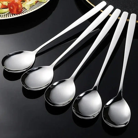 5/1pcs Stainless Steel Spoon Silver Long Handle Flatware Soup Spoons Fruit Fork Tableware Sets Home Kitchen Cutlery Utensils wiktra