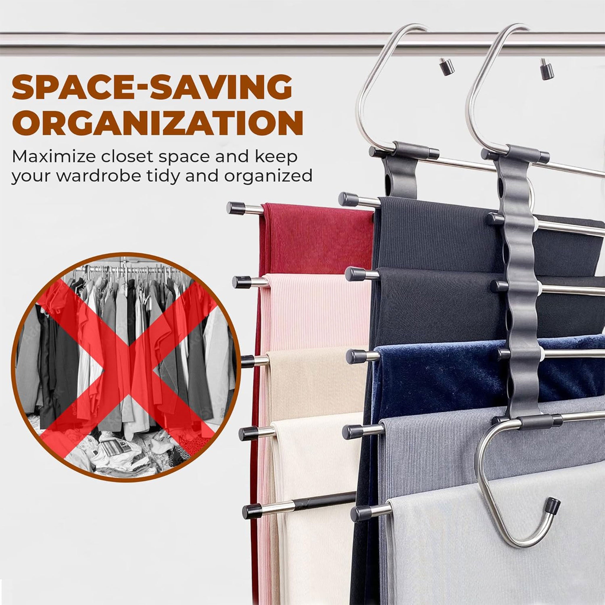 "2-Pack Space-Saving Pants Hangers – Multi-Layer, Heavy-Duty Closet Organizer"
