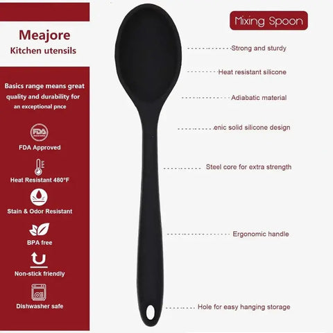 2 Pcs Silicone Spoons for Cooking Heat Resistant Soup Spoon Food Grade Silicone Long-handled Kitchen Silicone Spoon Accessories wiktra