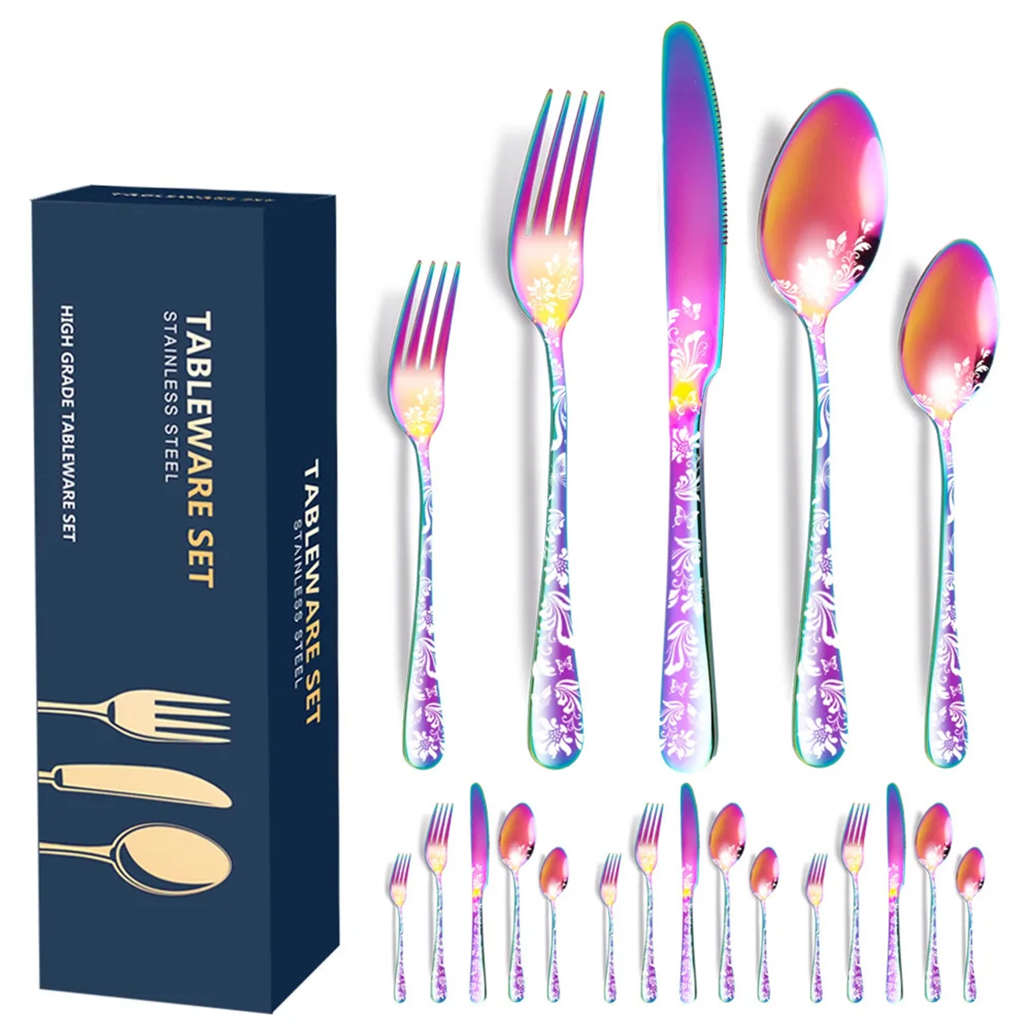 20-Piece Explosive Pattern Stainless Steel Cutlery Set – Knife, Fork & Spoon