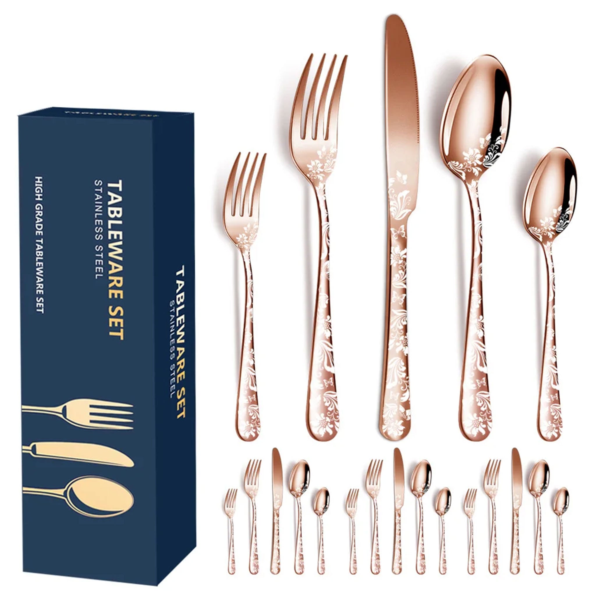 20-Piece Explosive Pattern Stainless Steel Cutlery Set – Knife, Fork & Spoon