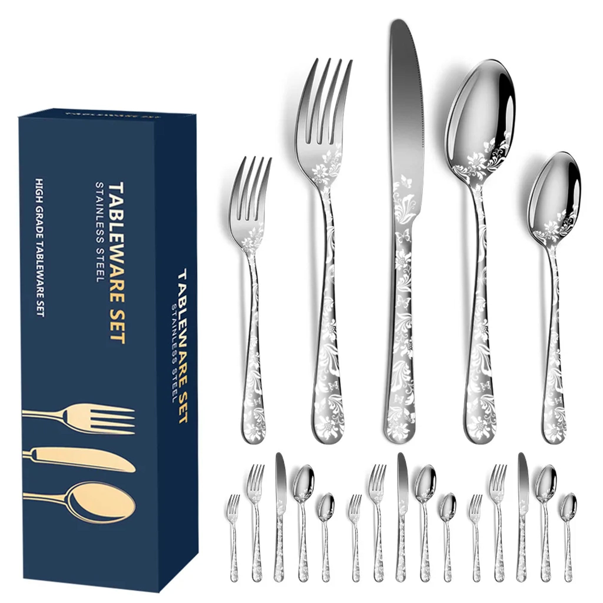20-Piece Explosive Pattern Stainless Steel Cutlery Set – Knife, Fork & Spoon