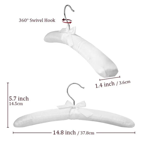 5/10/15/20PCS Pure White Satin Padded Hanger Anti Slip Cushioned Hangers for Sweaters Wedding Display Silk Clothes Hangers wiktra