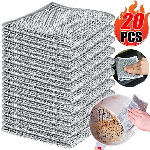 1/20pcs Double-side Steel Wire Cleaning Cloth Kitchen Pan Pot Dish Washing Rags Non-Scratch Scrubber Thickened Mesh Wipes Towel