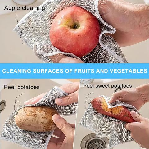 1/20pcs Double-side Steel Wire Cleaning Cloth Kitchen Pan Pot Dish Washing Rags Non-Scratch Scrubber Thickened Mesh Wipes Towel wiktra