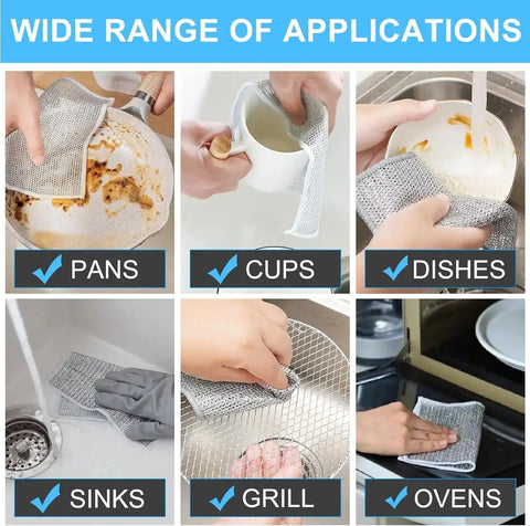 1/20pcs Double-side Steel Wire Cleaning Cloth Kitchen Pan Pot Dish Washing Rags Non-Scratch Scrubber Thickened Mesh Wipes Towel wiktra