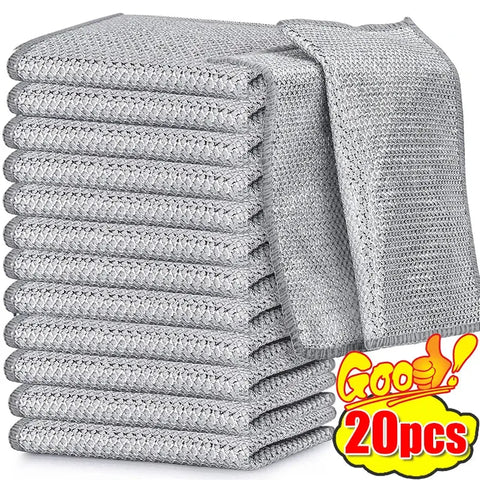 1/20pcs Steel Wire Wipes Double-side Scouring Pad Cloths Kitchen Dish Wash Cleaning Rags Non-Scratch Scrubber Thicken Mesh Towel