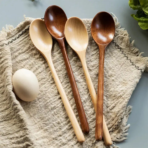 22*4cm Household Wooden Long Handle Cooking Stiring Grapefruit Spoon Dessert Cake Forks Tableware Teaspoon Kitchen Accessories wiktra