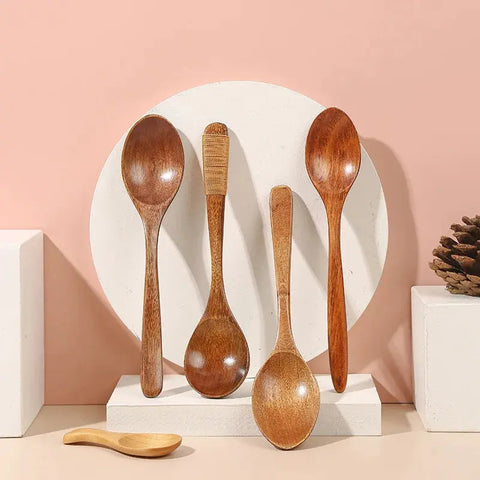 22*4cm Household Wooden Long Handle Cooking Stiring Grapefruit Spoon Dessert Cake Forks Tableware Teaspoon Kitchen Accessories wiktra