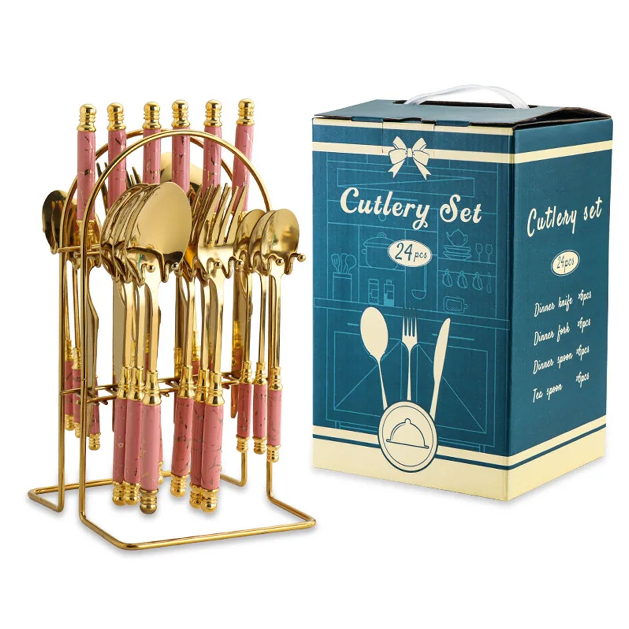 24-Piece Stainless Steel Cutlery Set – Titanium Plated Knife, Fork & Spoon