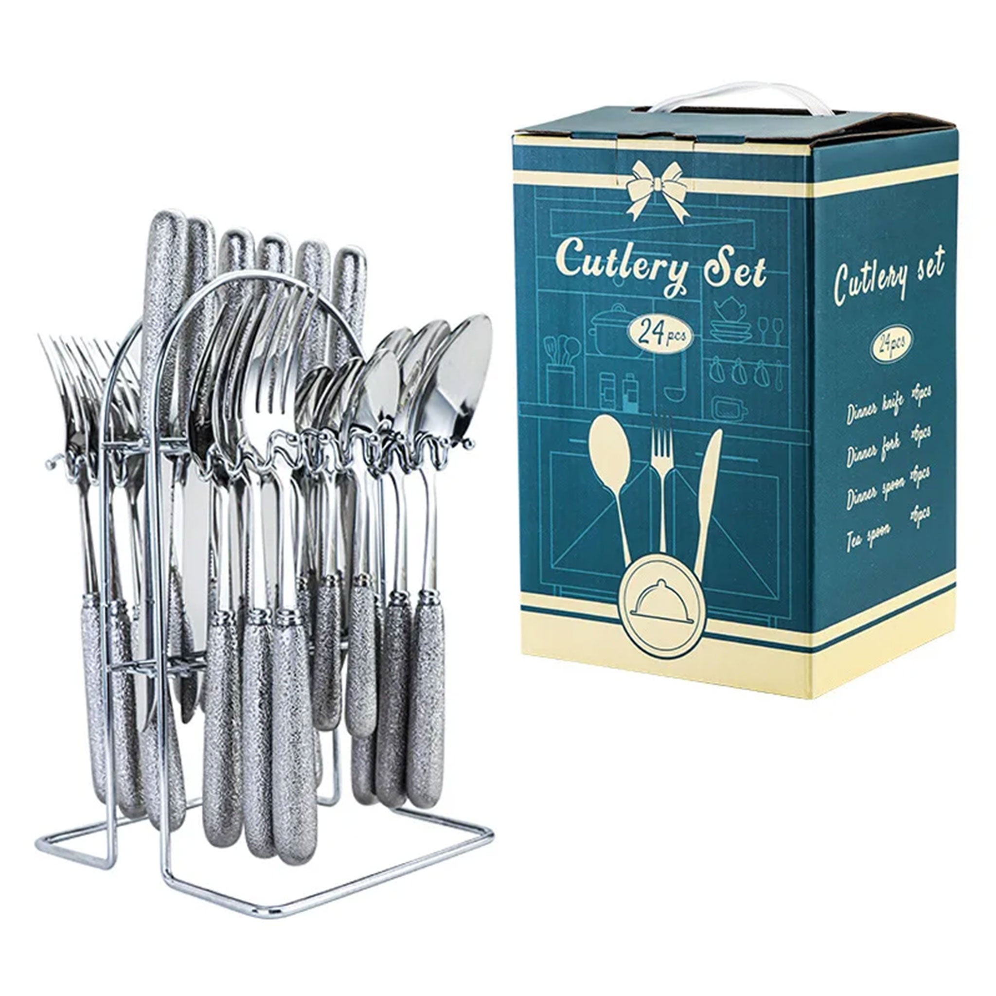 24-Piece Stainless Steel Cutlery Set – Titanium Plated Knife, Fork & Spoon