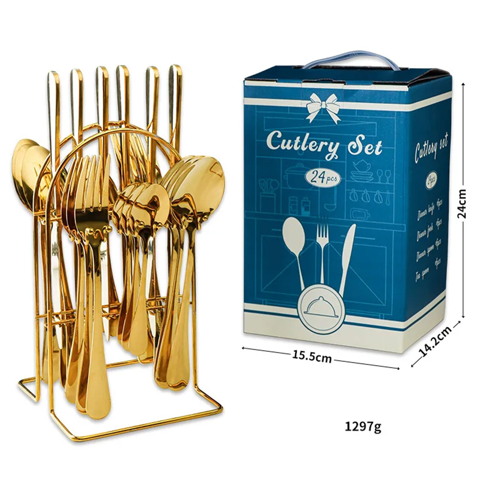 24-Piece Stainless Steel Cutlery Set – Titanium Plated Knife, Fork & Spoon
