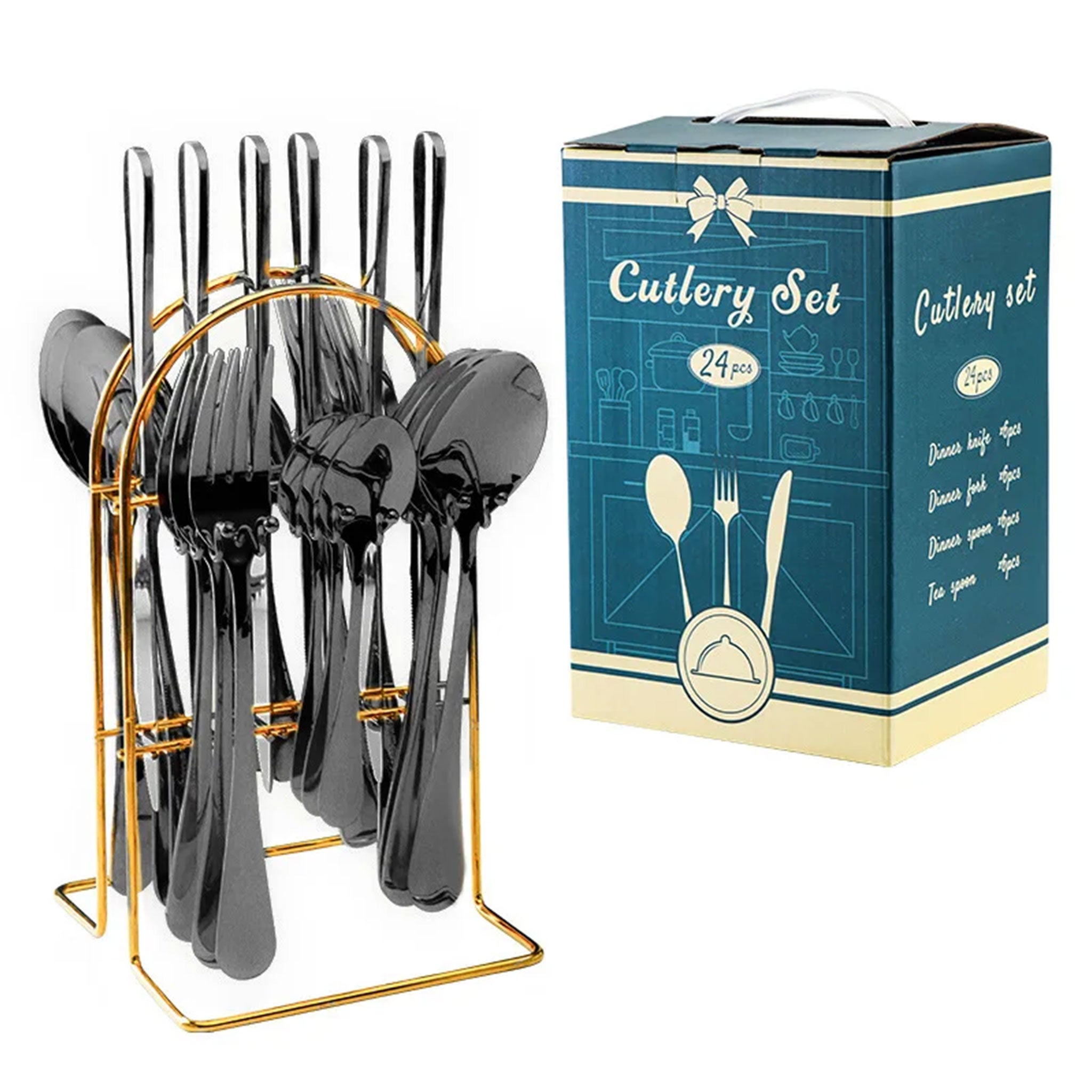 24-Piece Stainless Steel Cutlery Set – Titanium Plated Knife, Fork & Spoon