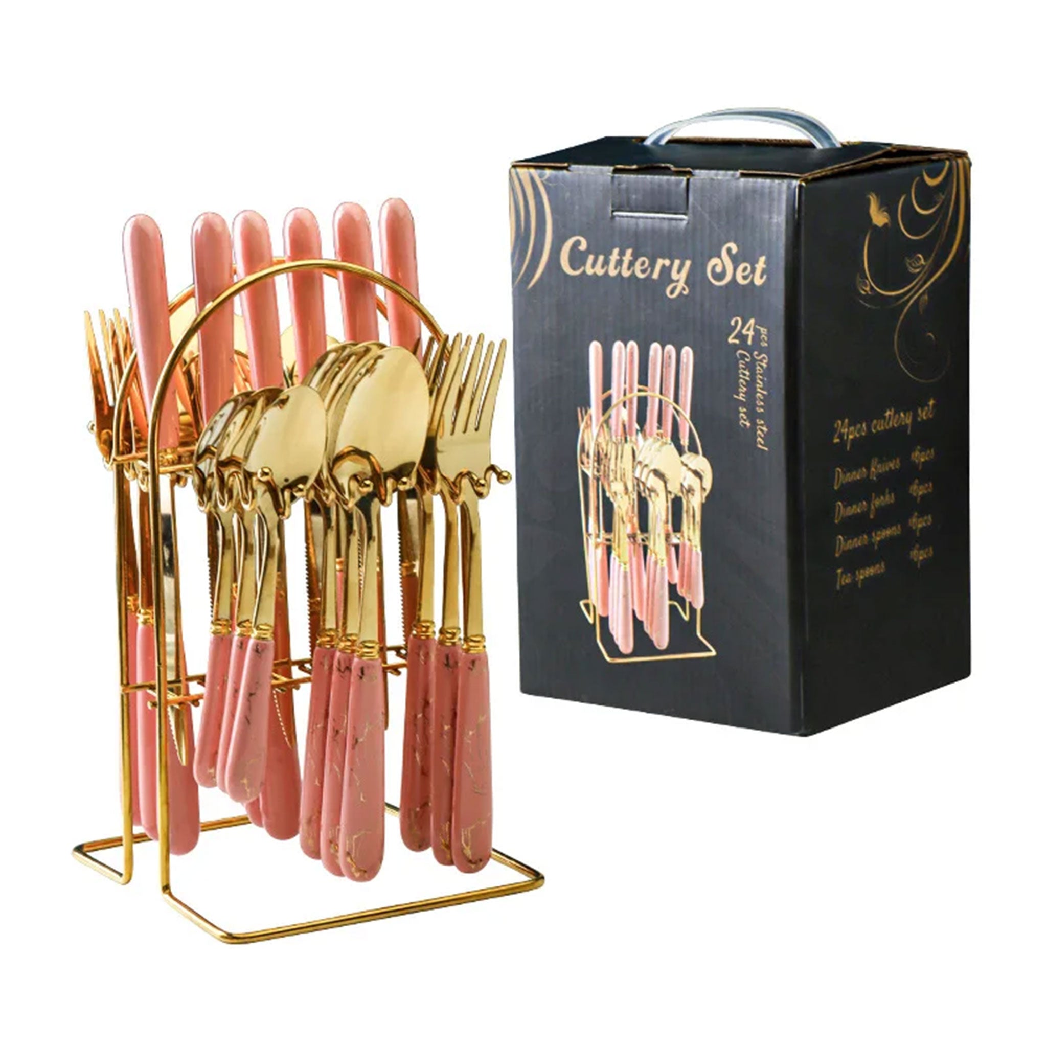24-Piece Stainless Steel Cutlery Set – Titanium Plated Knife, Fork & Spoon