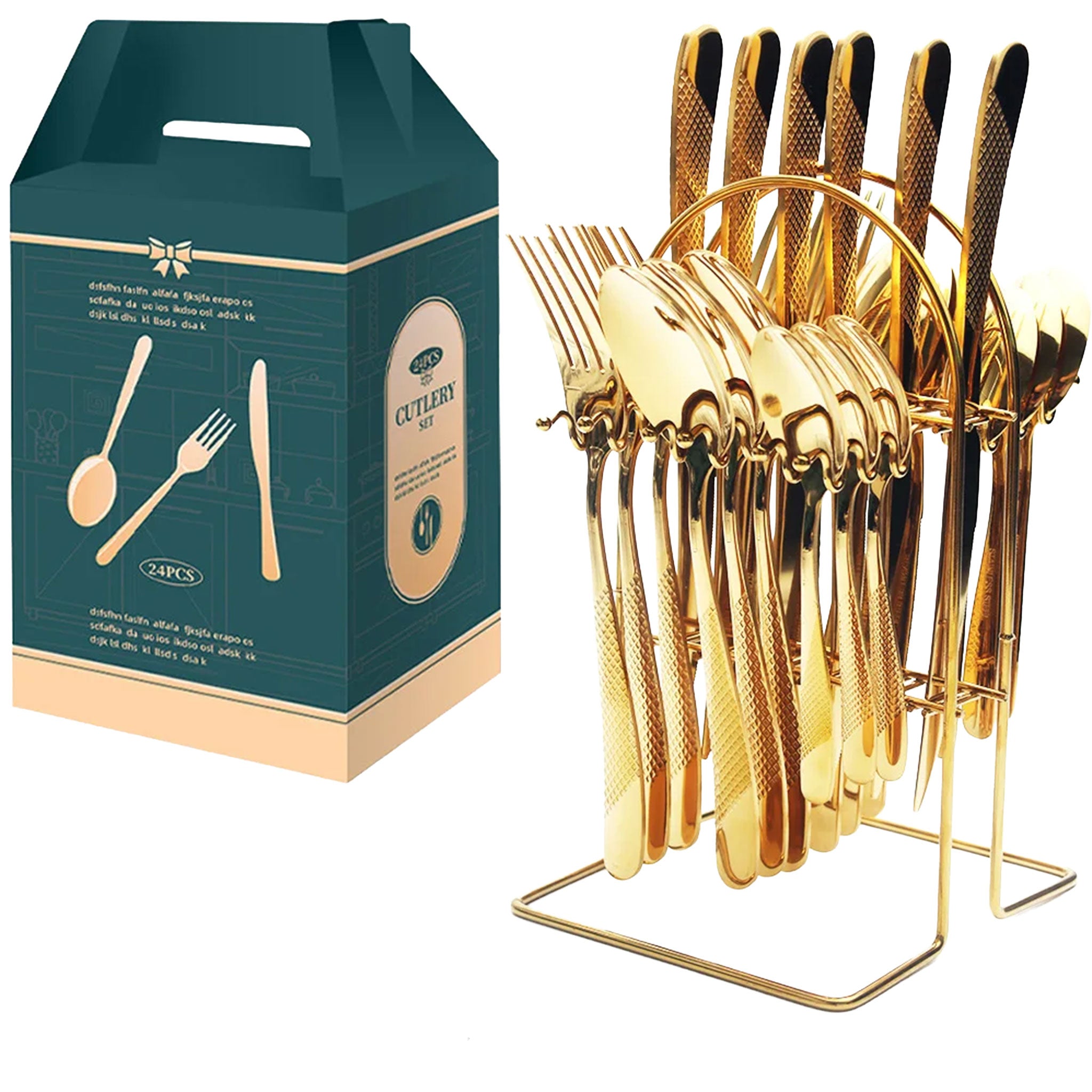 24-Piece Stainless Steel Cutlery Set – Titanium Plated Knife, Fork & Spoon