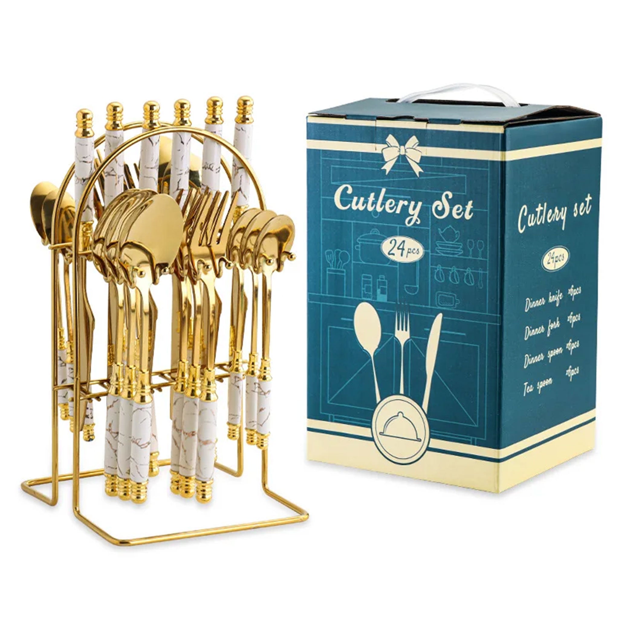 24-Piece Stainless Steel Cutlery Set – Titanium Plated Knife, Fork & Spoon