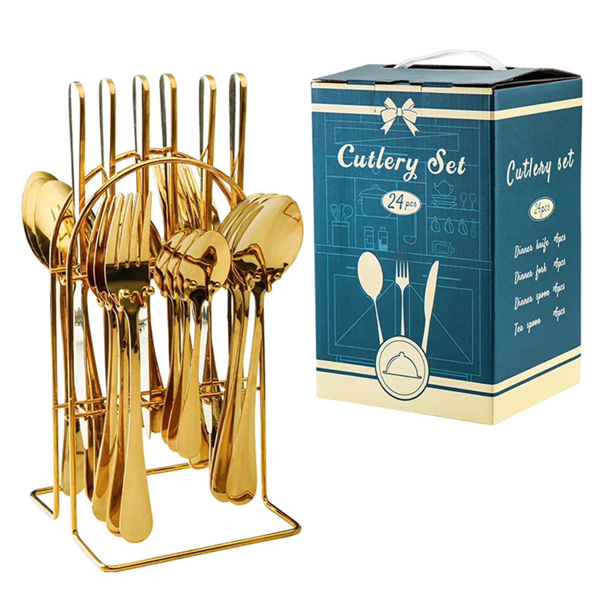 24-Piece Stainless Steel Cutlery Set – Titanium Plated Knife, Fork & Spoon