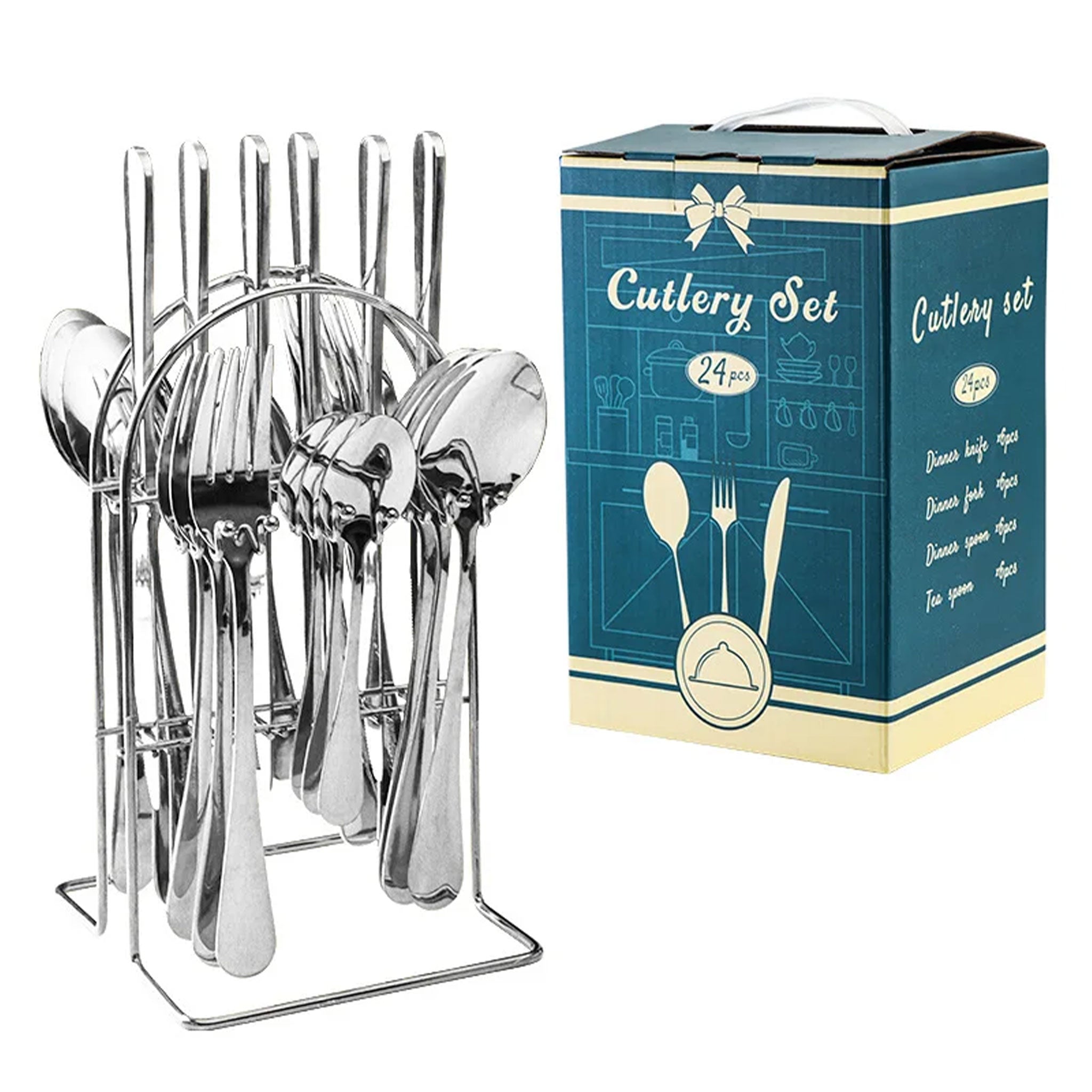 24-Piece Stainless Steel Cutlery Set – Titanium Plated Knife, Fork & Spoon