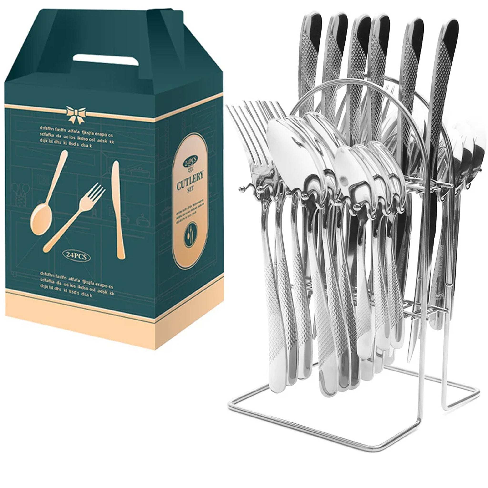 24-Piece Stainless Steel Cutlery Set – Titanium Plated Knife, Fork & Spoon