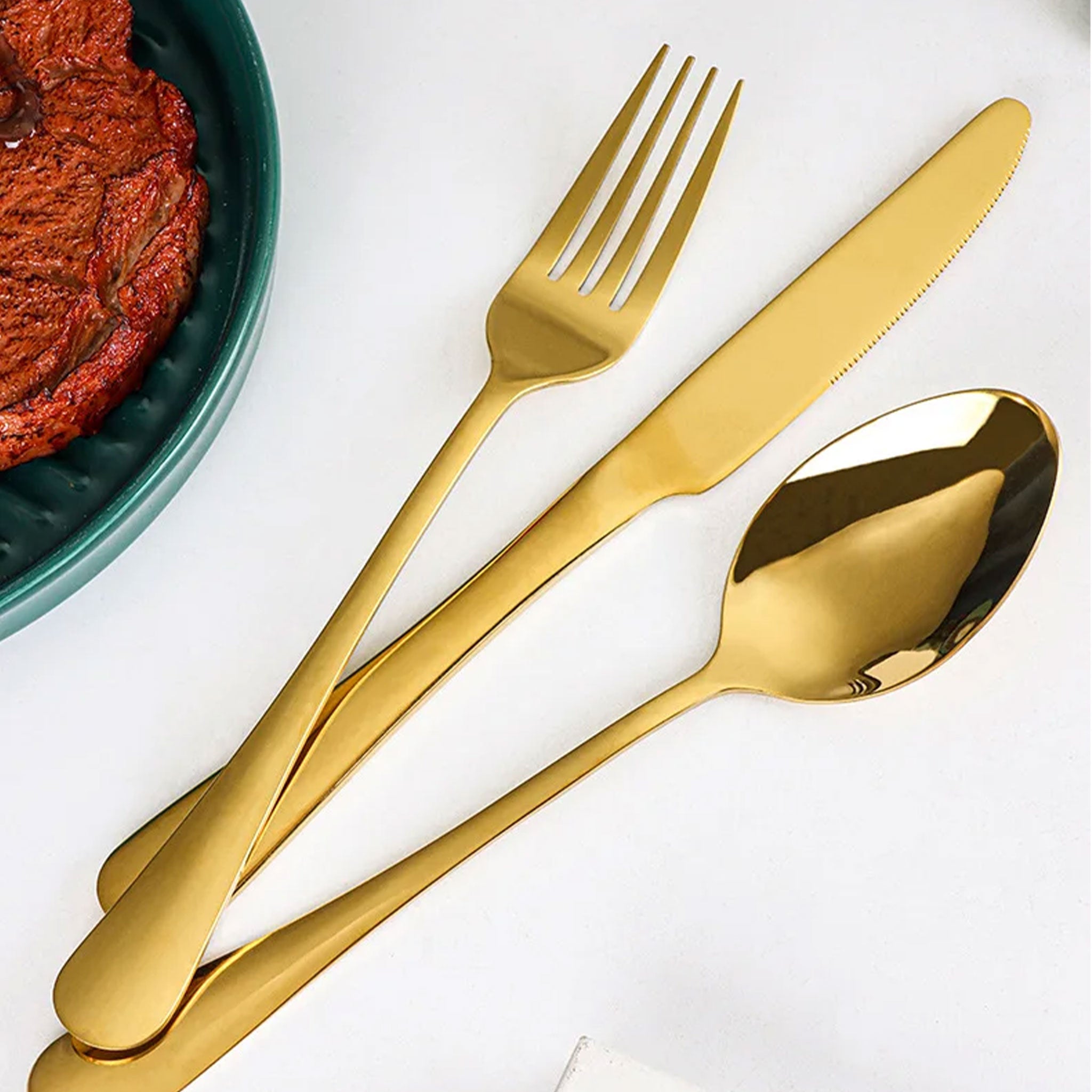 24-Piece Stainless Steel Cutlery Set – Titanium Plated Knife, Fork & Spoon