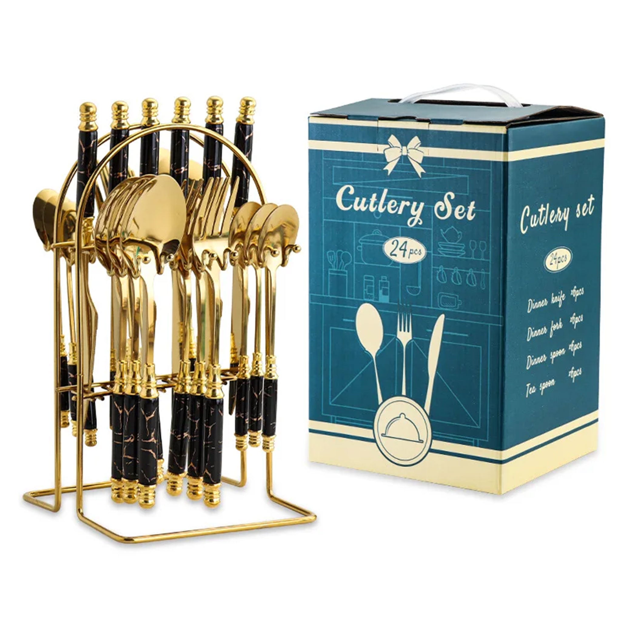 24-Piece Stainless Steel Cutlery Set – Titanium Plated Knife, Fork & Spoon