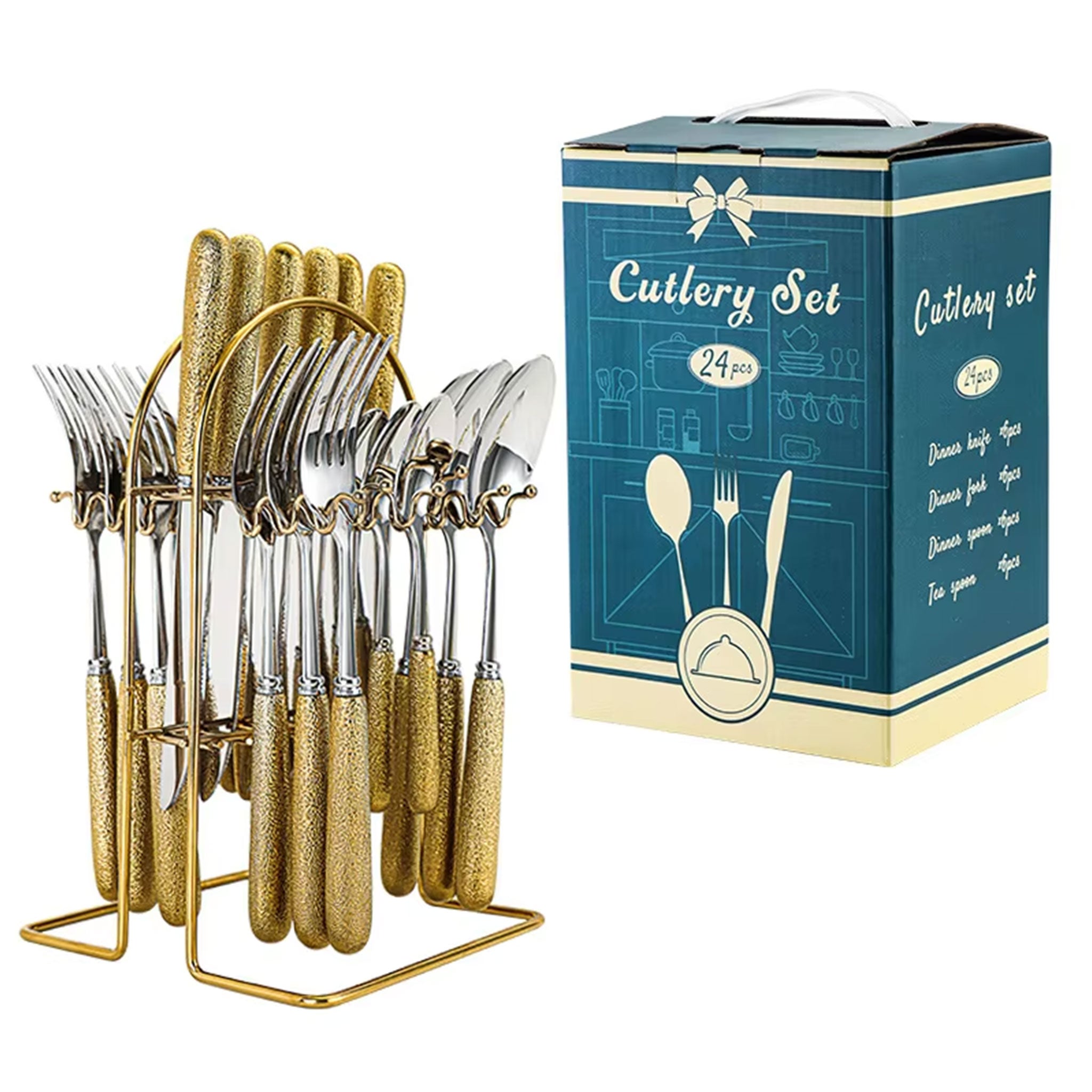 24-Piece Stainless Steel Cutlery Set – Titanium Plated Knife, Fork & Spoon