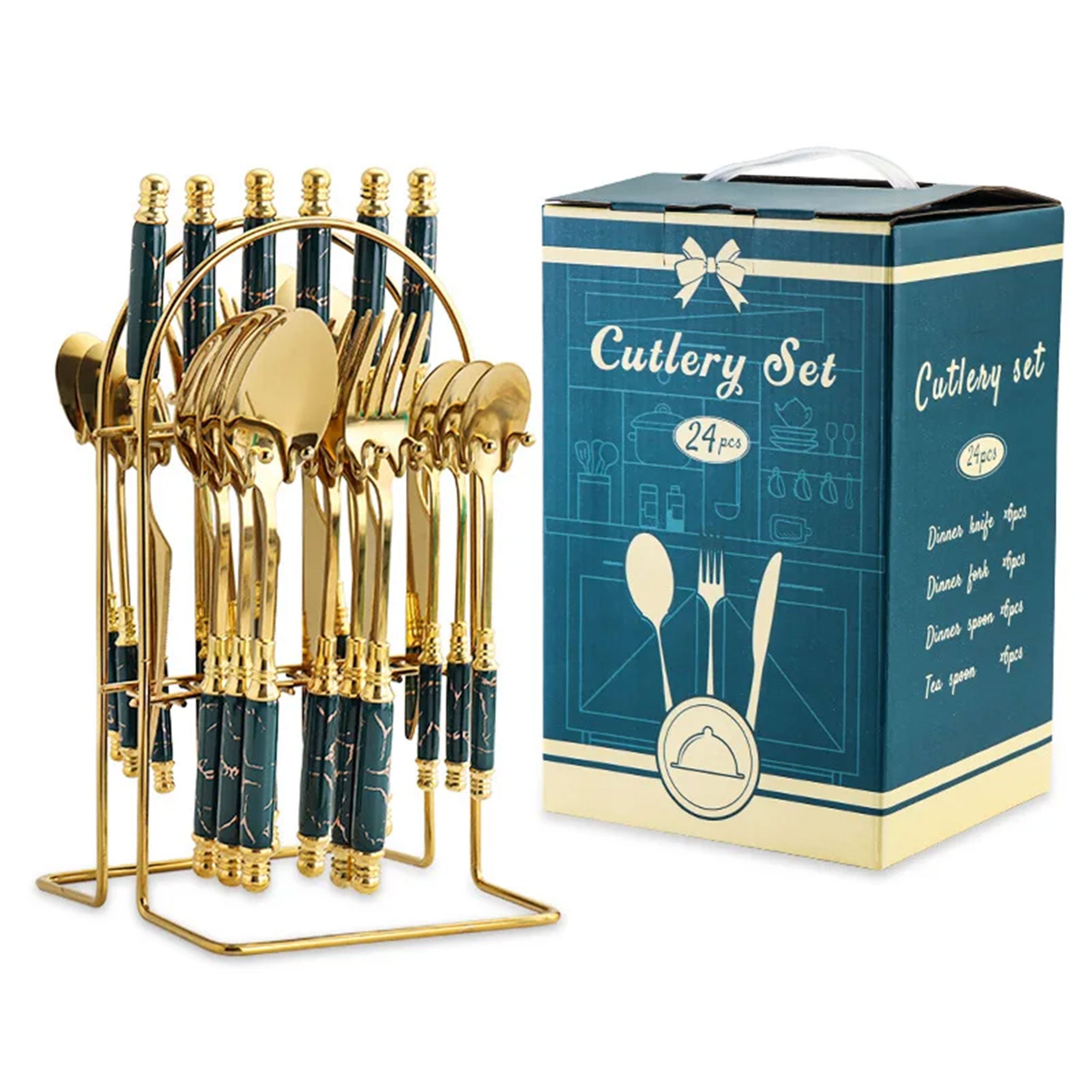 24-Piece Stainless Steel Cutlery Set – Titanium Plated Knife, Fork & Spoon