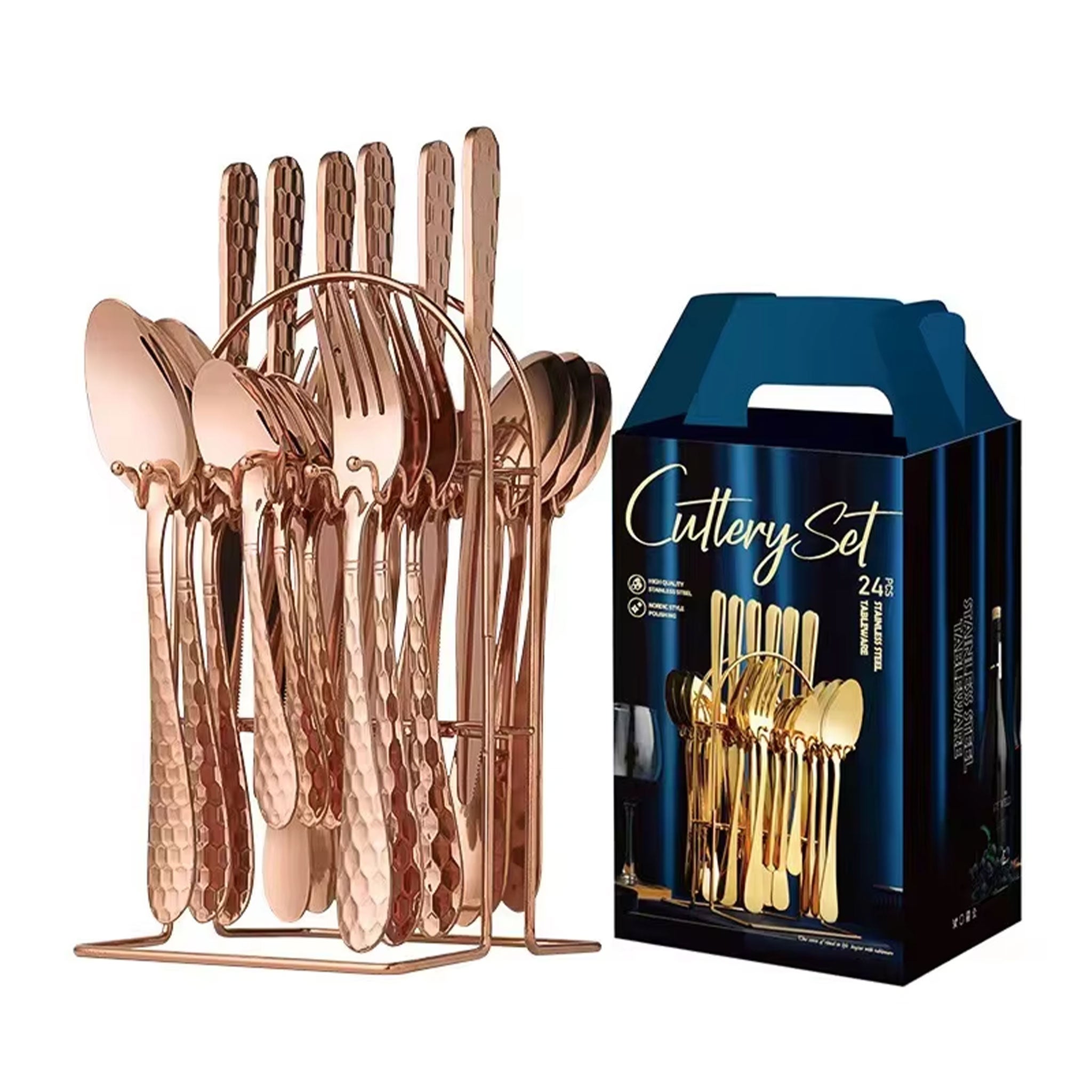 24-Piece Stainless Steel Cutlery Set – Titanium Plated Knife, Fork & Spoon