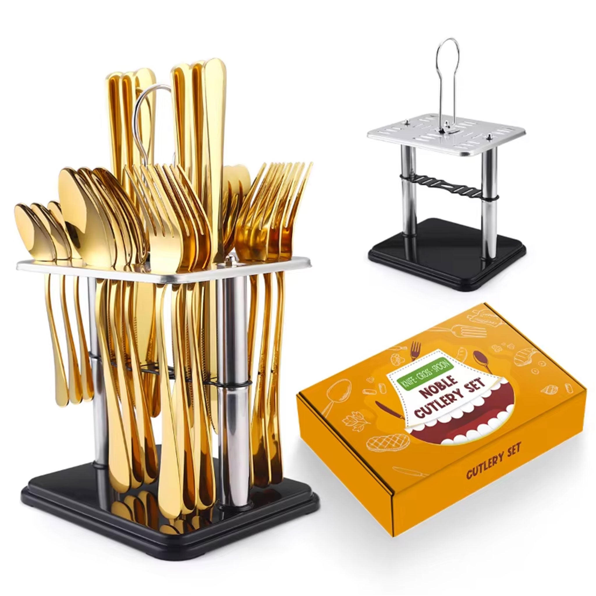 24-Piece Stainless Steel Cutlery Set – Titanium Plated Knife, Fork & Spoon