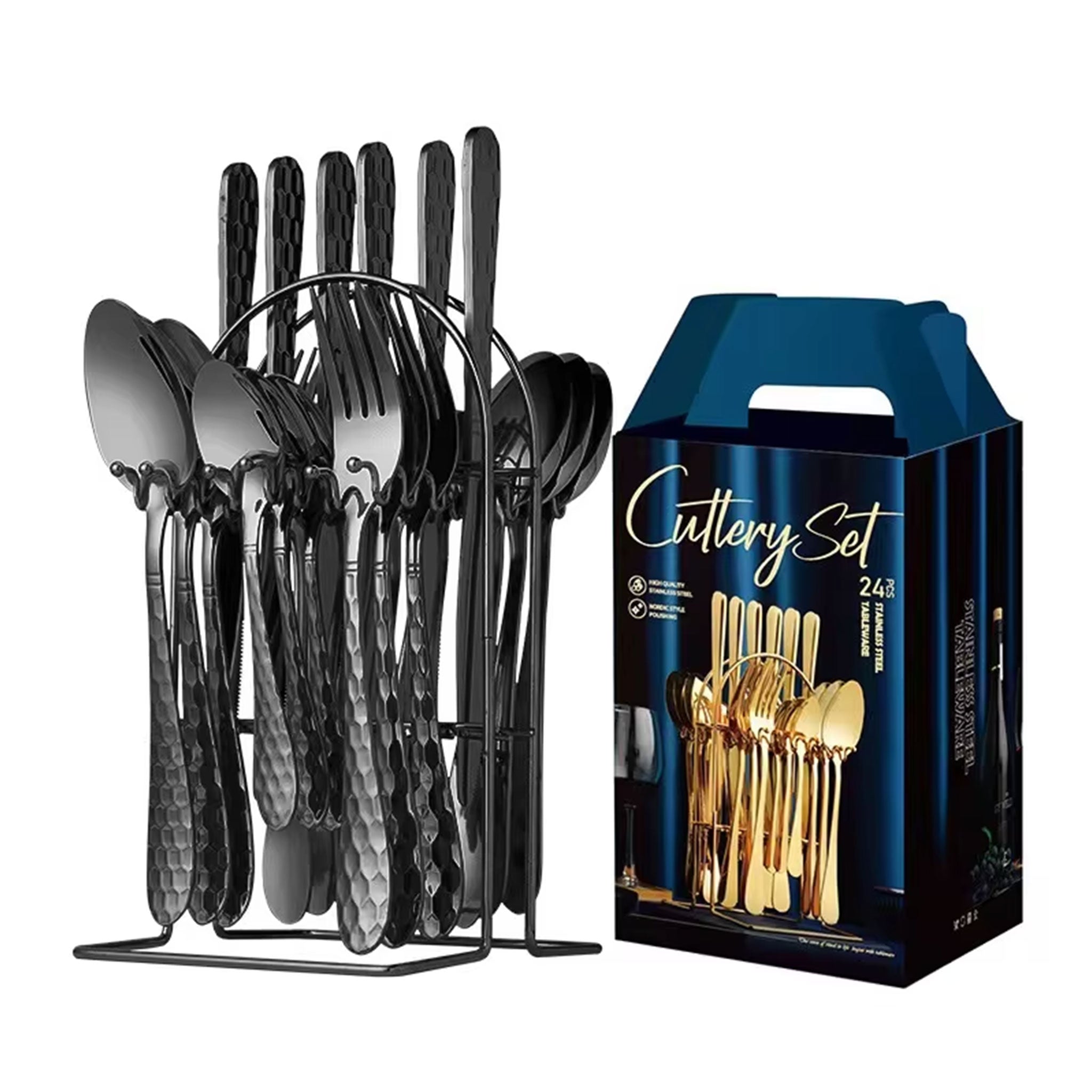 24-Piece Stainless Steel Cutlery Set – Titanium Plated Knife, Fork & Spoon